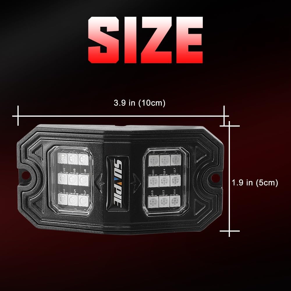SUNPIE 8 Pods Quick Connect Red Rock Lights, 18 Wide Angle Chips, 4M Extensio...