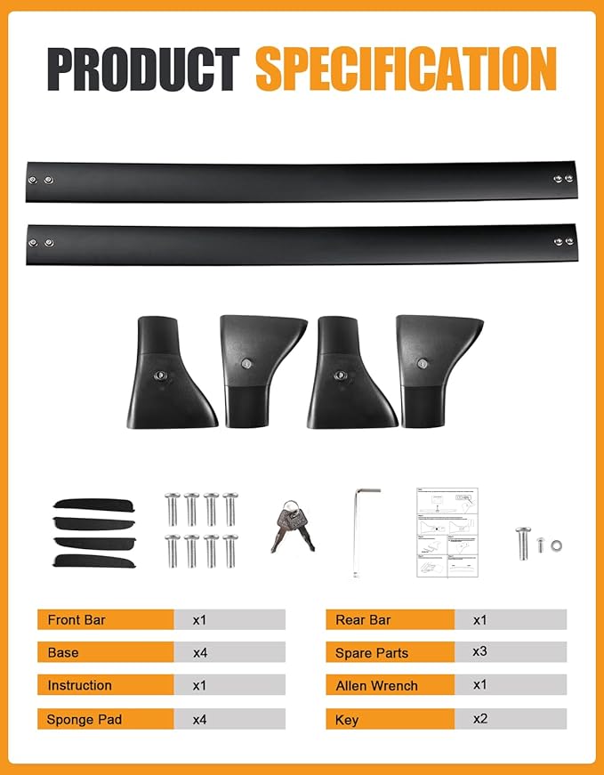 KINGGERI Lockable 220lbs Roof Rack Cross Bars Compatible