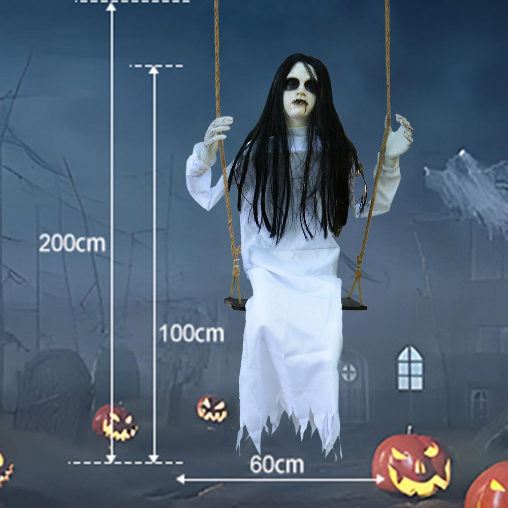 PARTYGEARS Halloween Decorations Props Hanging Swinging Girl with Creepy Expr...