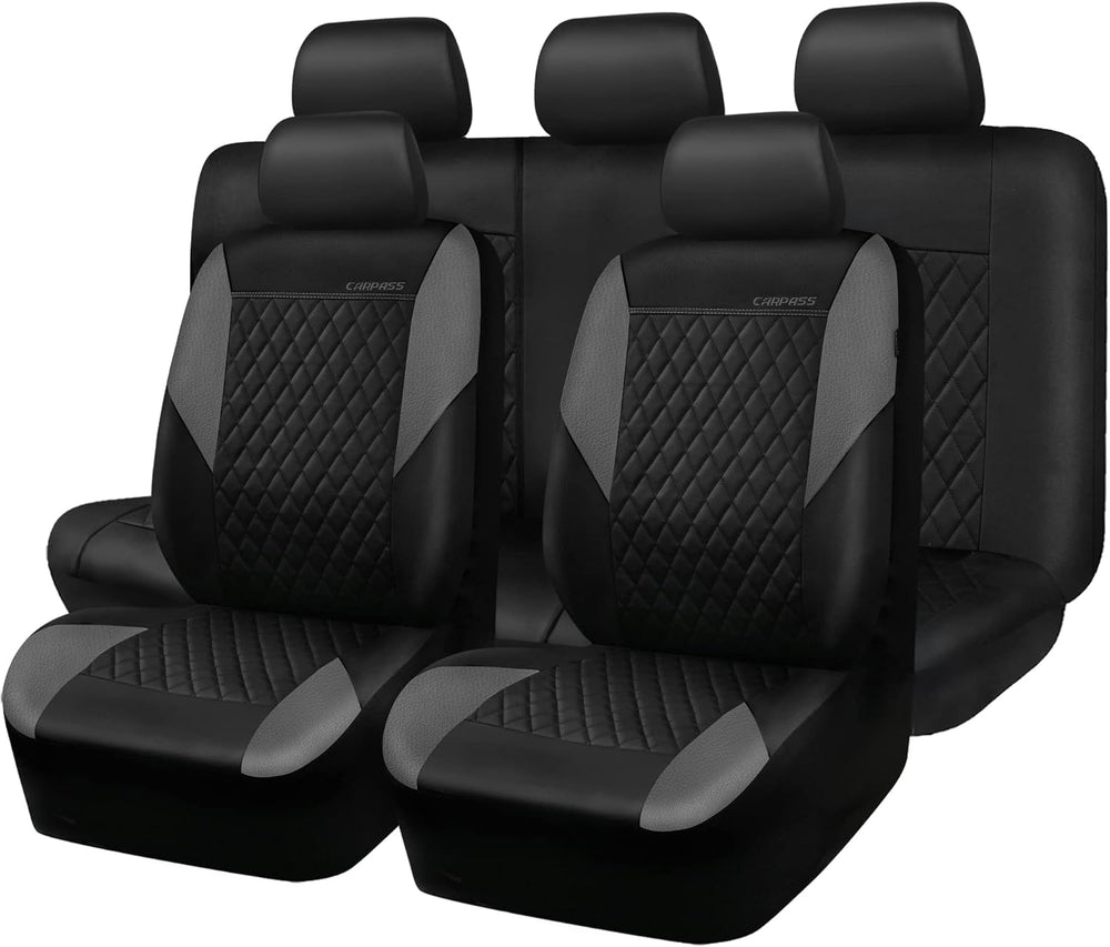 CAR PASS Quilting Leather Seat Covers Full Set,Universal Waterproof Deluxe PU...