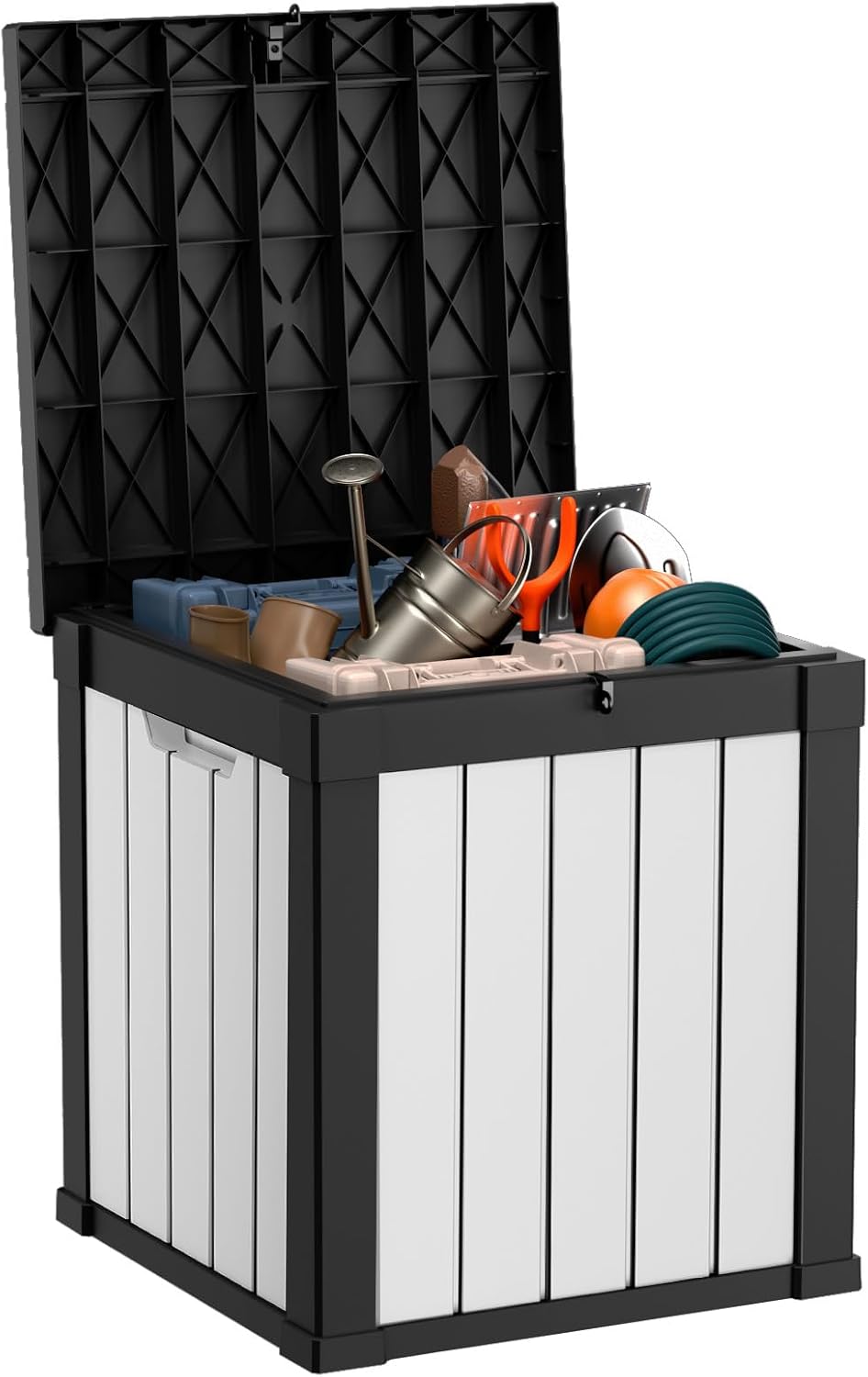 PatioZen 70 Gallon Deck Box, Outdoor Storage Box, Black&White