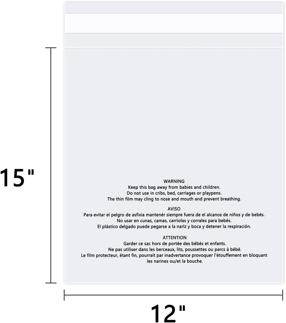 12" x 15" (500 Count) Clear Poly Bags with Suffocation Warning