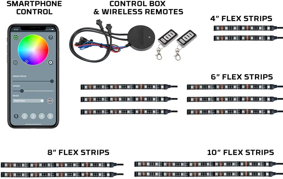 LEDGlow 12pc Bluetooth Advanced Million Color LED Motorcycle Accent Underlow ...