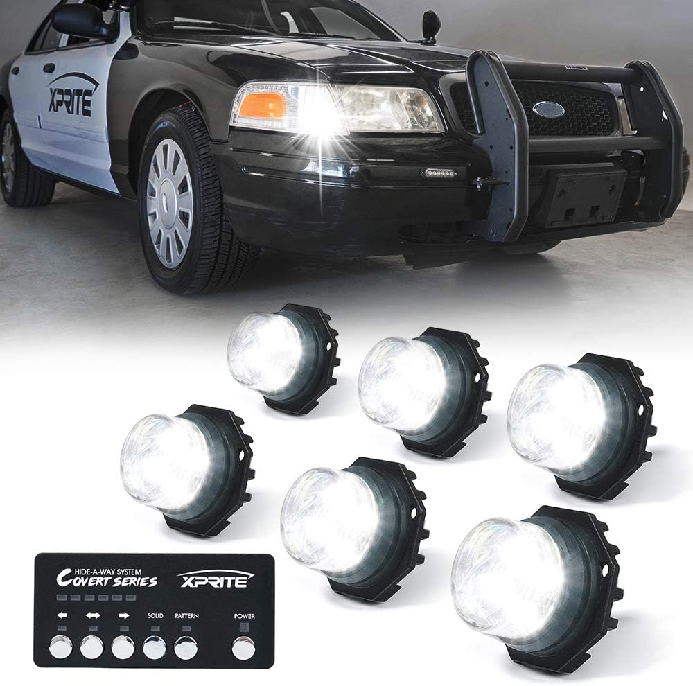 Xprite White LED Hideaway Emergency Strobe Lights Kit, 20 Flashing Modes (6 PCS)
