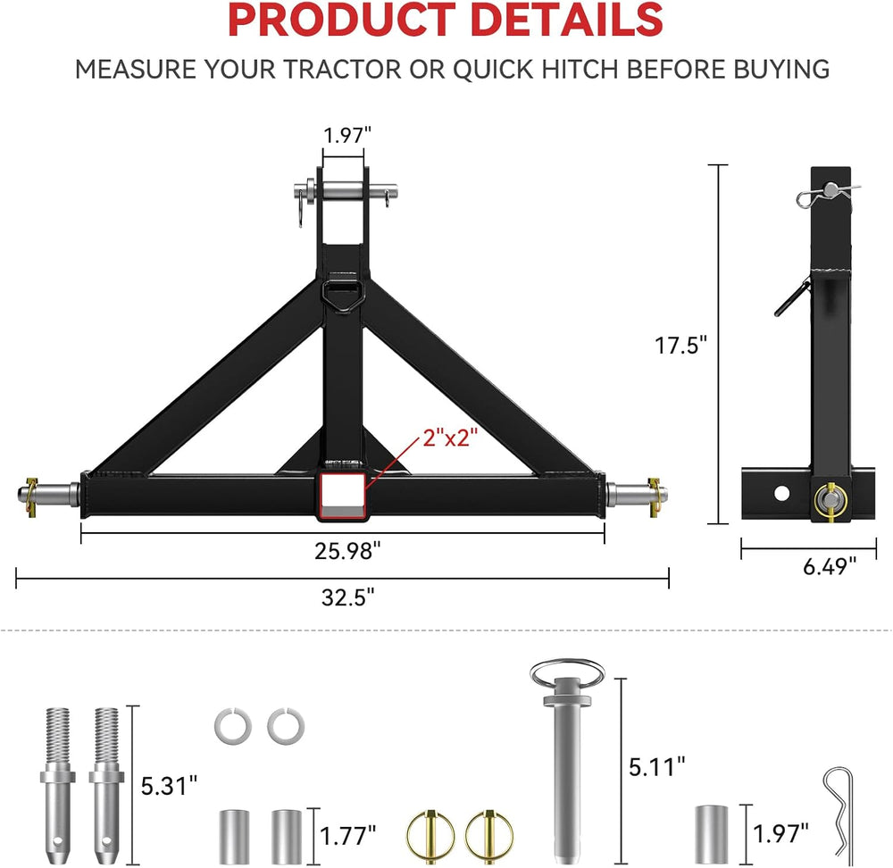 3 Point 2" Trailer Hitch Receiver Compatible with Quick Hitch for Catego...