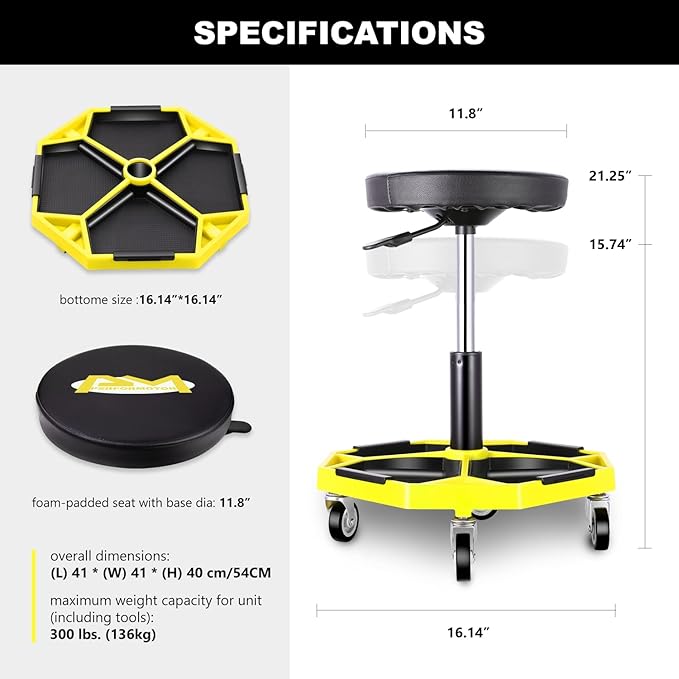 PM PERFORMOTOR Adjustable Height Pneumatic Garage Seat Rolling Mechanic Stool
