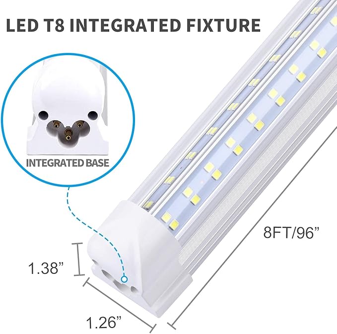 T8 LED Light Tube, 4FT 60W, 6500K Cool White Clear Cover, 4FT Tube Light (25PCS)