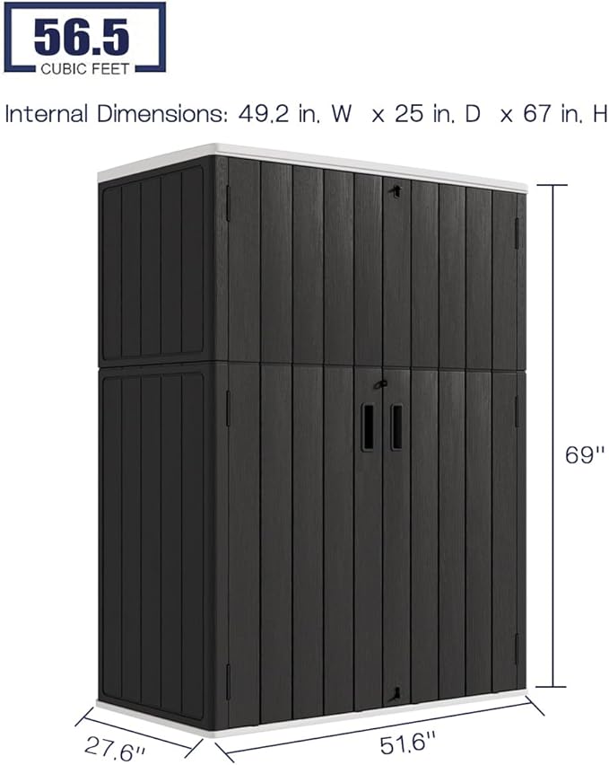 KINYING Outdoor Vertical Storage Shed, 57 Cu.ft Outdoor Storage Cabinet