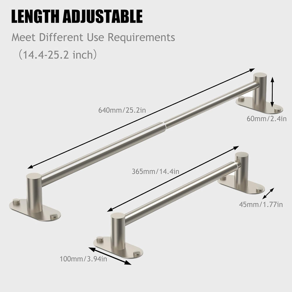 Towel Bar, Adhesive or Drill Wall Mount, Brushed Nickel, 2 Pack