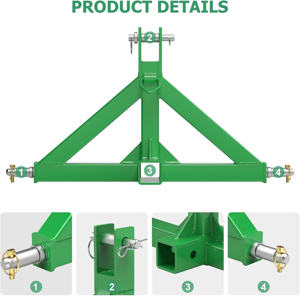 3 Point Trailer Hitch with 2" Receiver Quick Hitch for Category 1 Tractors