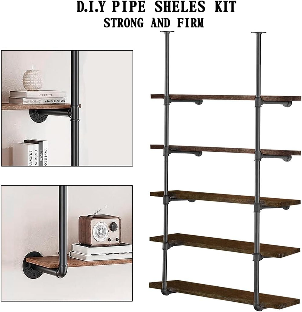 HITOMEN Industrial Iron Pipe Shelves, 2 Set 5-Tier 70.5" Tall 12" D...