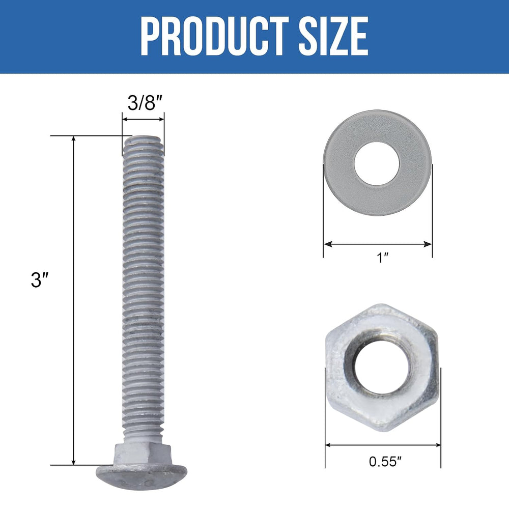 3/8" x 3" Carriage Bolts (100 PCS), Hot Dip Galvanized, Heavy Duty ...