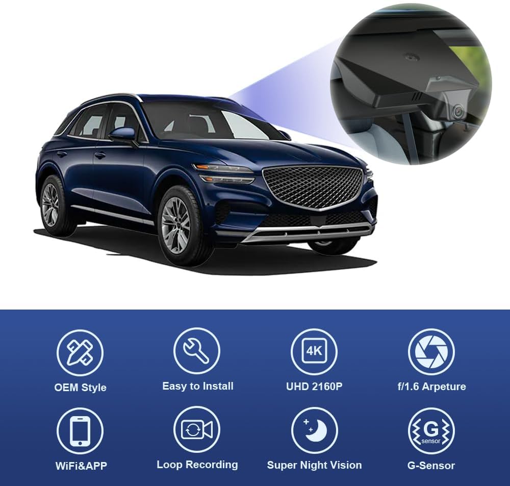 Fitcamx 4K Dash Cam Suitable for Genesis GV70 2022-2026 2.5T 3.5T Sport Advan...