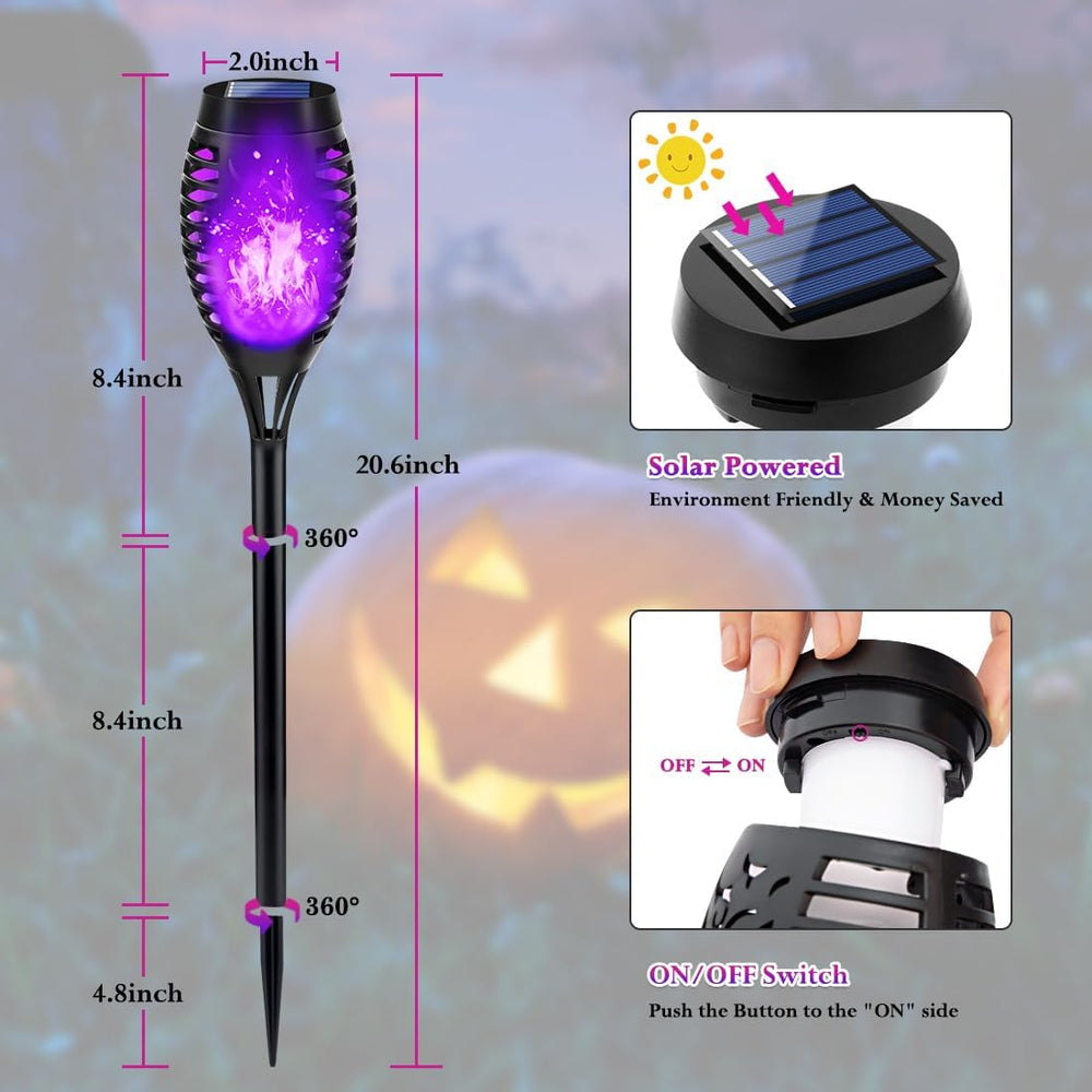12P Purple Flame Solar Halloween Lights for Halloween Decorations Outdoor