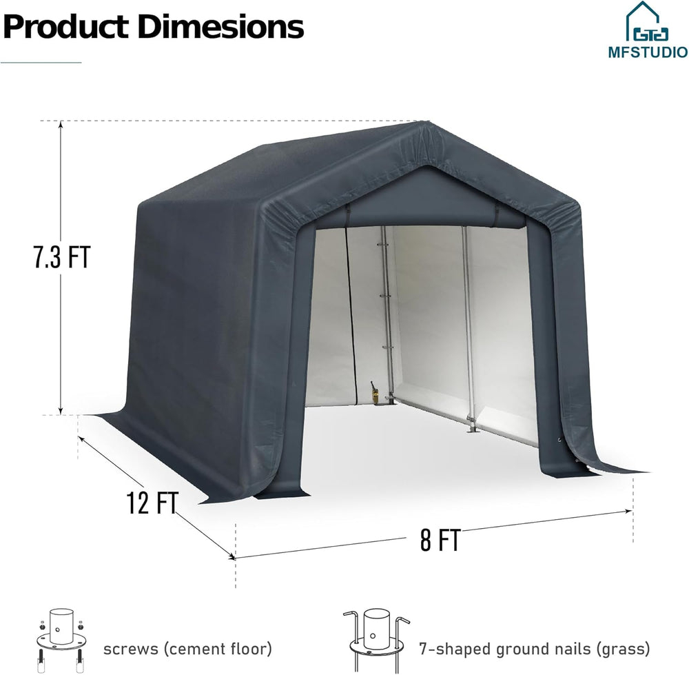MFSTUDIO Portable Storage Shed 8x12ft, Garage Car Tents Motorcycle Carport