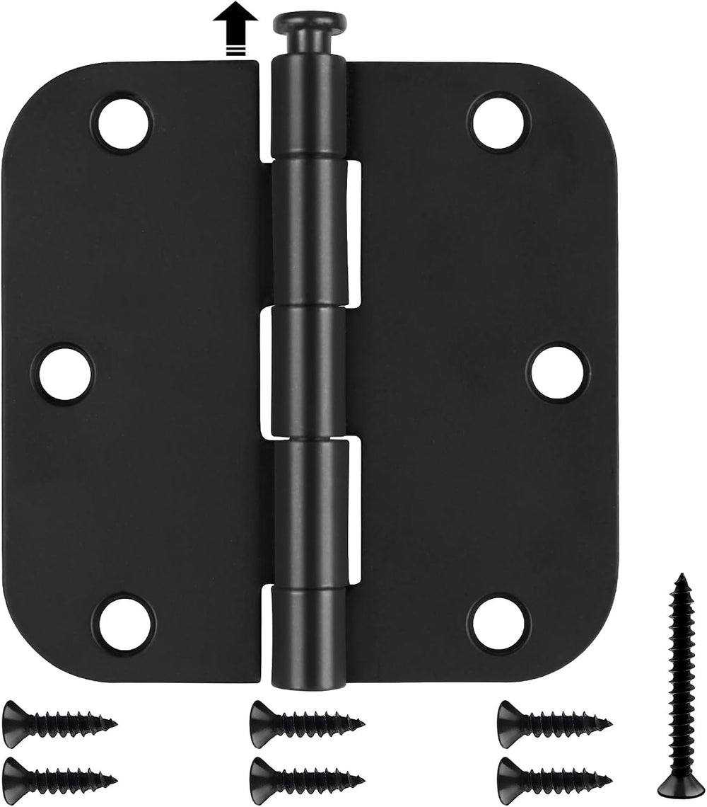 Estmoon 50 Pack 3.5 x 3.5 Inch Rounded Door Hinges Matte Black, 5/8" Rad...