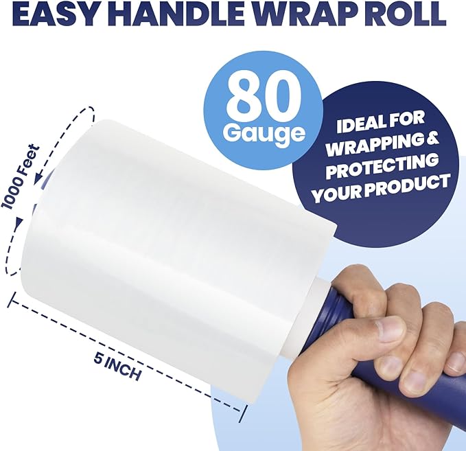 ADHES Mini Hand Stretch Wrap Film, 5 Inch x 1000 Feet, Shrink Wrap Roll