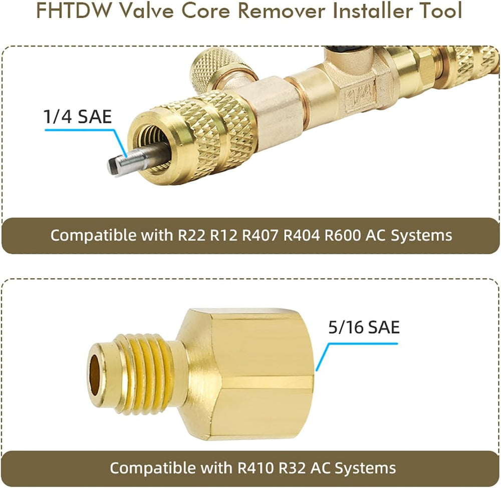 Valve Core Remover Installer Tool and HVAC Service Wrench Set with Hex Bit Ad...