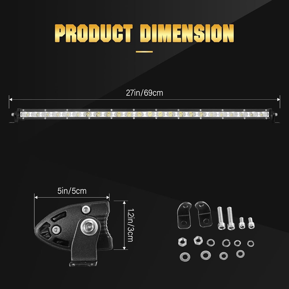 Willpower 25 Inch 120W Single Row Led Light Bar Flood Spot Combo Beam Slim Of...