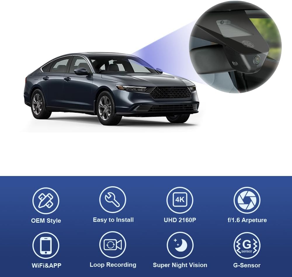 Fitcamx 4K Dash Cam Suitable for Honda Accord 2023-2026, OEM Factory Look