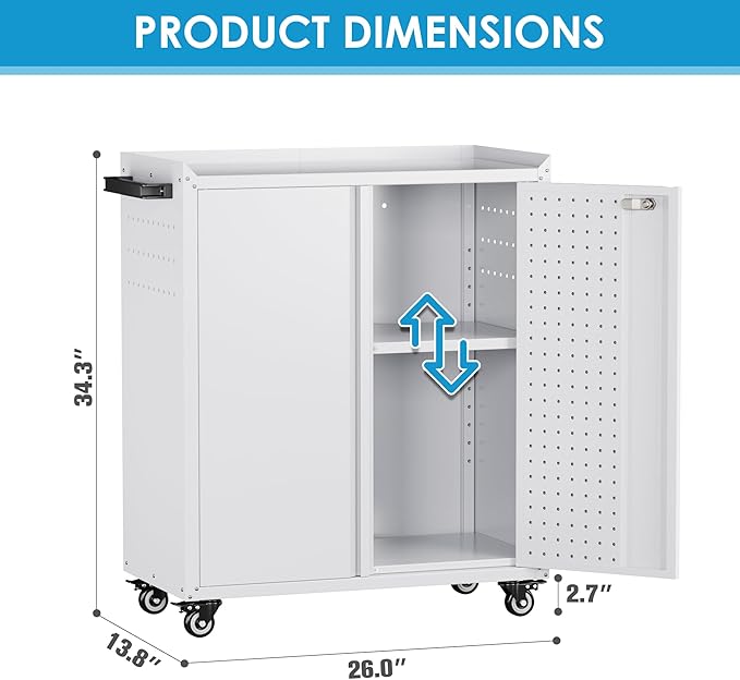 Metal Storage Cabinet with 2 Doors and 4 Hooks