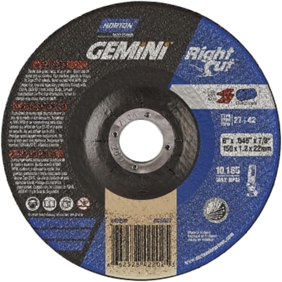 Norton Abrasives Cut Off Wheel Gemini 6 Inch Cutting Wheel, Right Angle Grind...