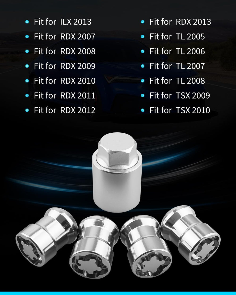 08W42-S6M-201 Exposed Wheel Lock, Chrome โ Fit for ILX 2013, for RDX 2007-201...