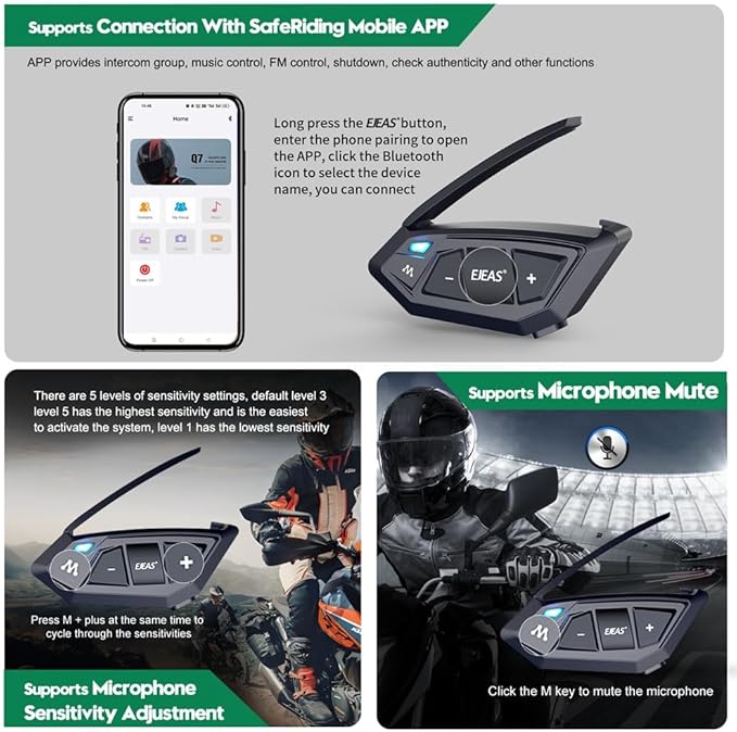 Motorcycle Bluetooth intercom MS20 2000m Helmet Intercom, 20 Riders Motorcycl...