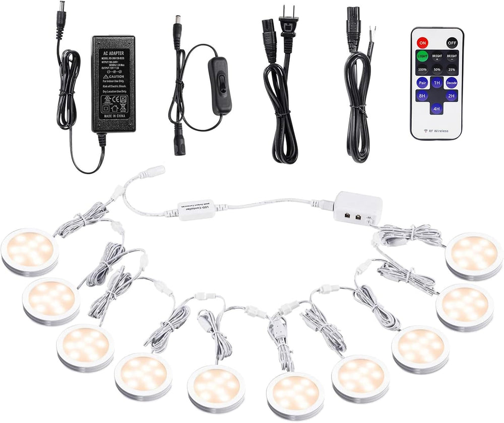 AIBOO Linkable Under Cabinet LED Lighting 12V Dimmable Puck Lights with Wirel...