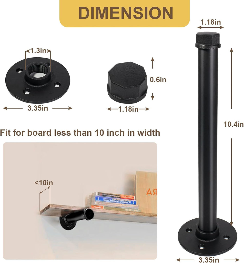 Pintuson 6 Pcs Industrial Pipe Clothes Bar 10 Inch - Wall Mount Clothing Rack...