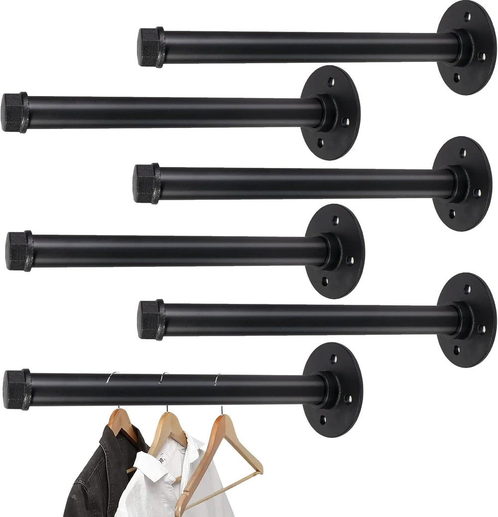 Pintuson 6 Pcs Industrial Pipe Clothes Bar 10 Inch - Wall Mount Clothing Rack...