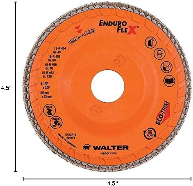 Walter Enduro-Flexโข Flap Disc, Spin-On 4-1/2" X 5/8"-11 Grit 60, Pa...