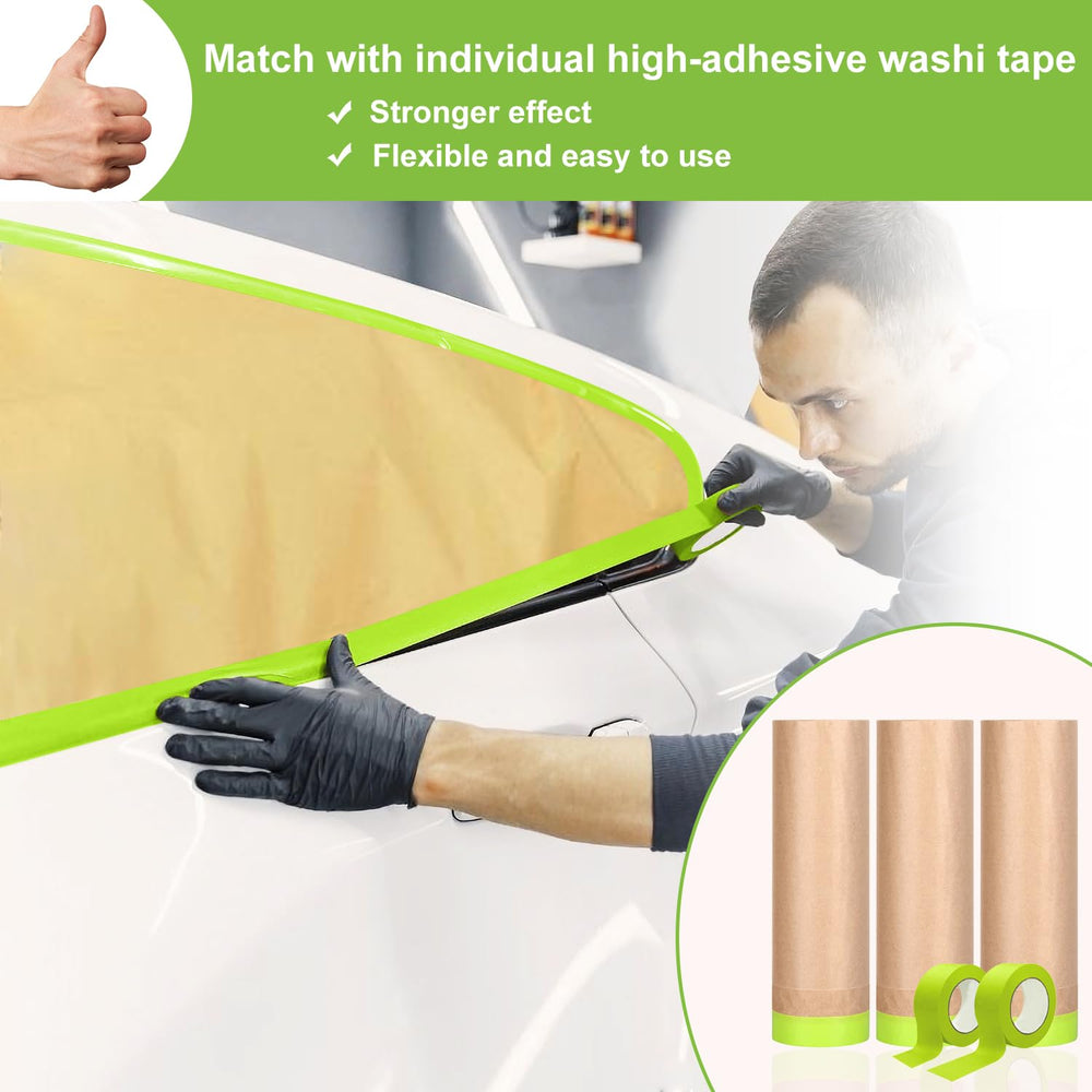 9 Rolls Pre-Taped Masking Paper for Painting and 4 Rolls Masking Tape Set -18...
