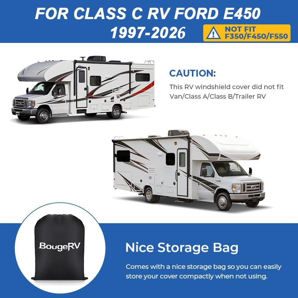 BougeRV RV Windshield Window Snow Cover Fit for Class C Ford E450 1997-2026
