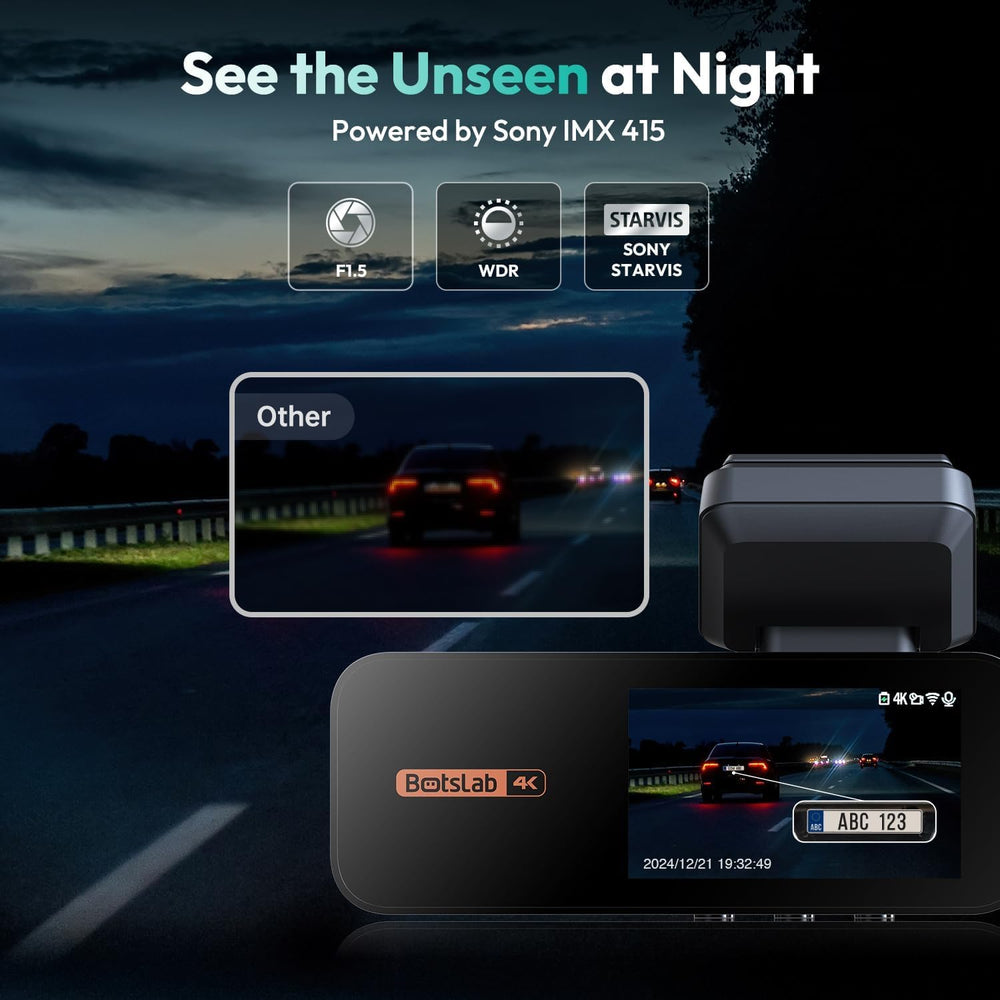 BOTSLAB G980H 4K STARVIS Dash Cam Front and Rear, 64GB Card, Voice Control