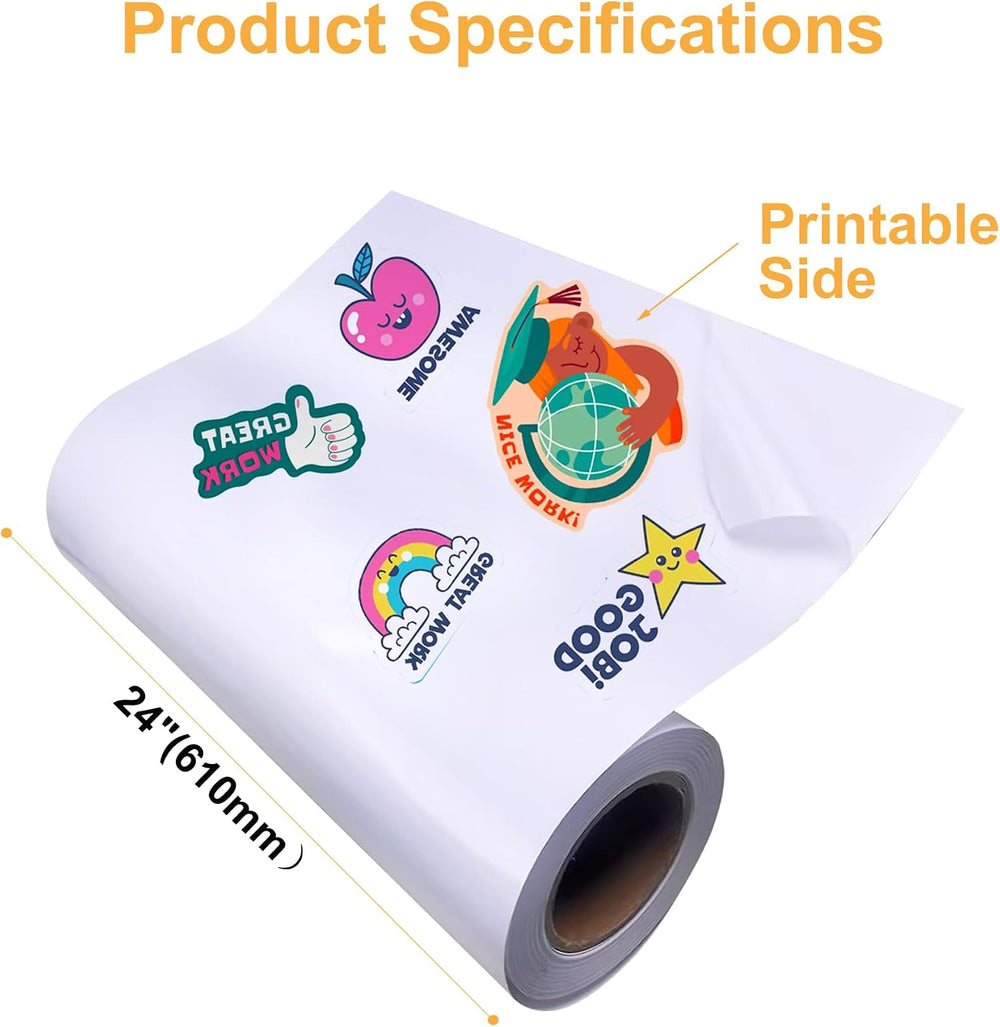 24" x 1200" (100 ft) Printable Matte White Vinyl Sticker Paper Roll