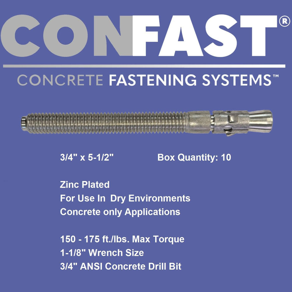 CONFAST 3/4" x 5-1/2" Wedge Anchor Zinc Plated (Box of 10)