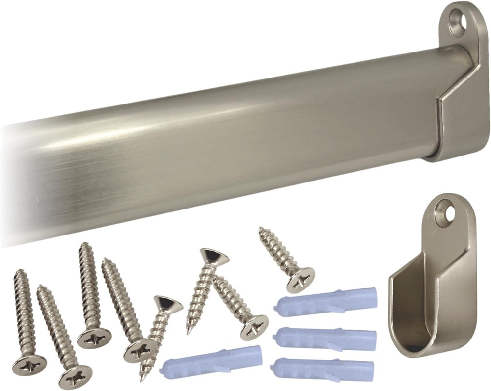CUSTOM CUT | Oval Closet Rod | Up to 48" | Screw-on Wall Brackets | Sati...