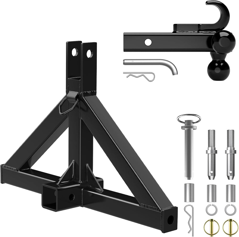 3 Point Trailer Hitch 2โ Receiver for Category 1 Tractor Quick Hitch, Black