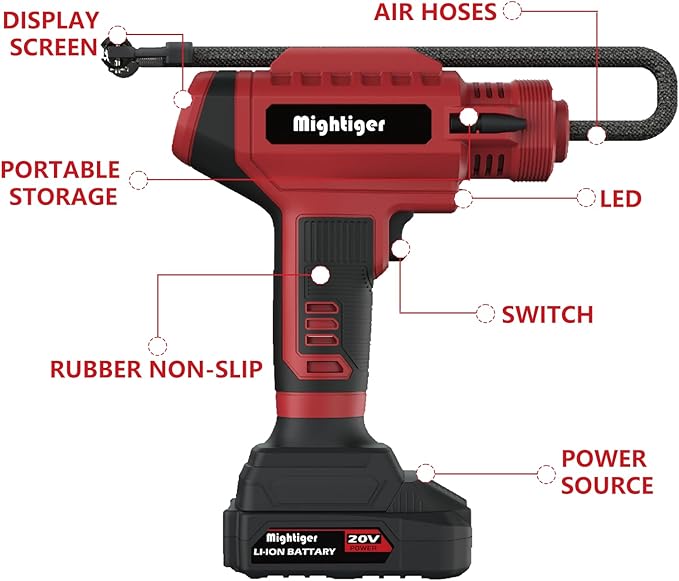 Tire Inflator 20V Cordless Mini Air Compressor DC 12V Portable Handheld Car Air