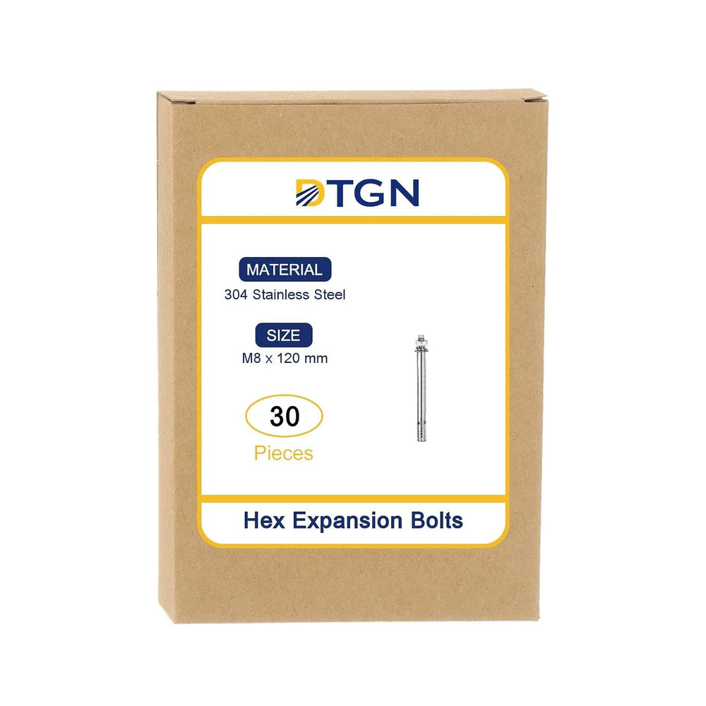 DTGN M8x120 Hex Expansion Bolts 304 Stainless Steel for Concrete 30Pcs