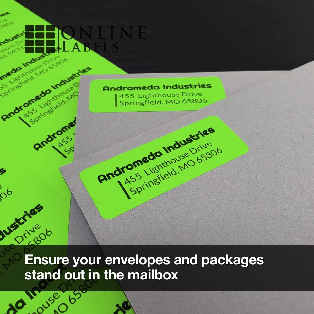OnlineLabels 2.625" x 1" 30-Up Labels - Fluorescent Green - 100 Sheets