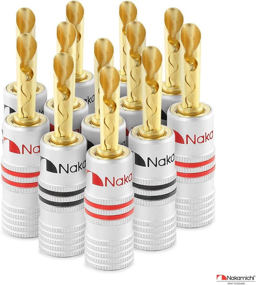 Nakamichi GrubLock Excel Series 24k Gold Plated BFA Banana Plugs, 10-18 AWG