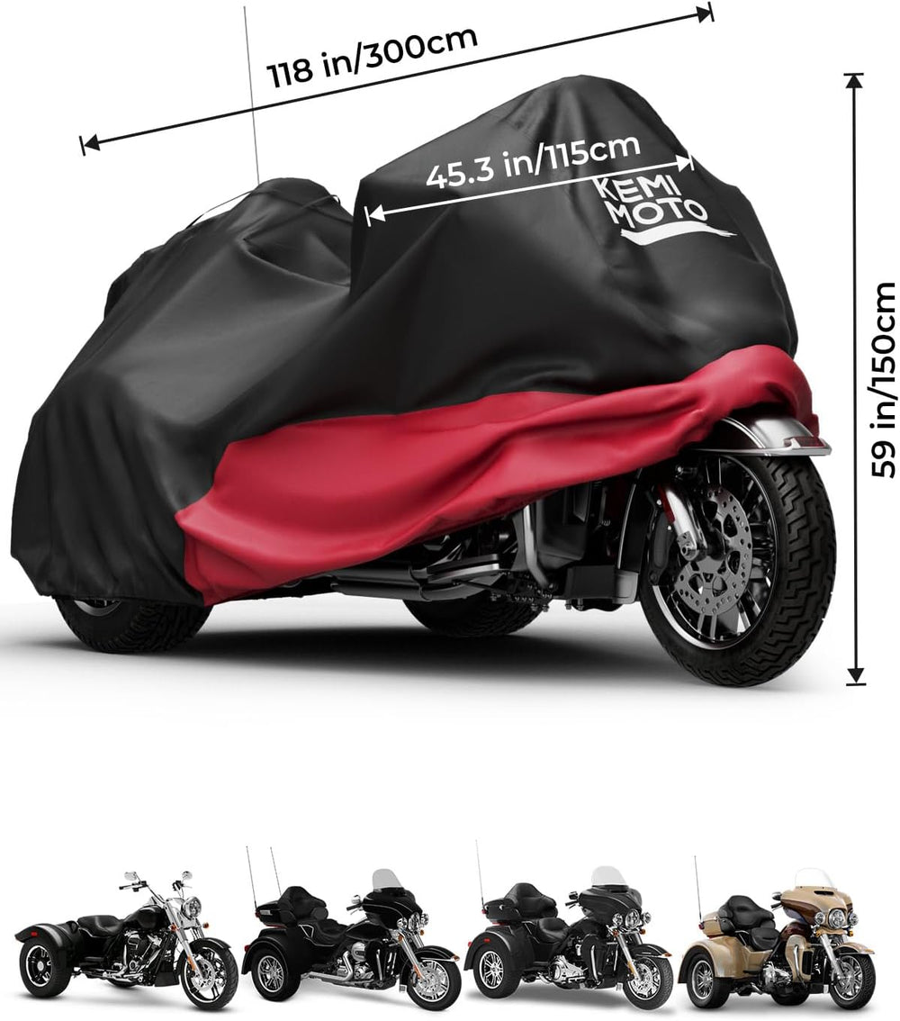 KEMIMOTO Heavy Duty 3 Wheel 420D Motorcycle Cover with Antenna Opening Compat...