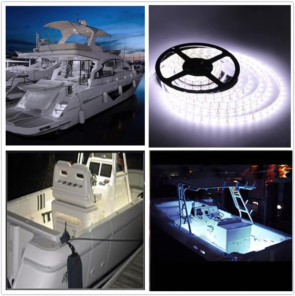 LED Boat Strip Lights, 32.8FT White Marine Pontoon Led Lights, Waterproof