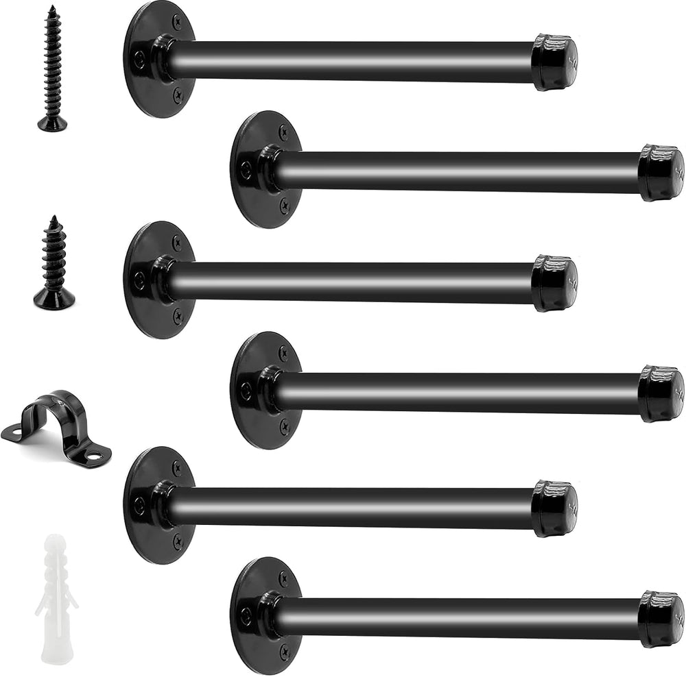 6 Pack Pipe Shelf Brackets 12 Inch, Industrial Iron Pipe Floating Shelves Bra...