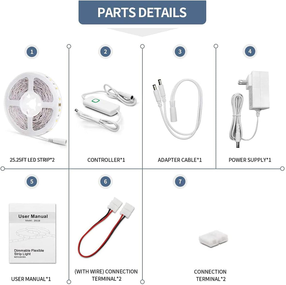 Led Strip Lights 50.5ft Warm White Dimmable Led Light Strip Flexible Rope Lig...