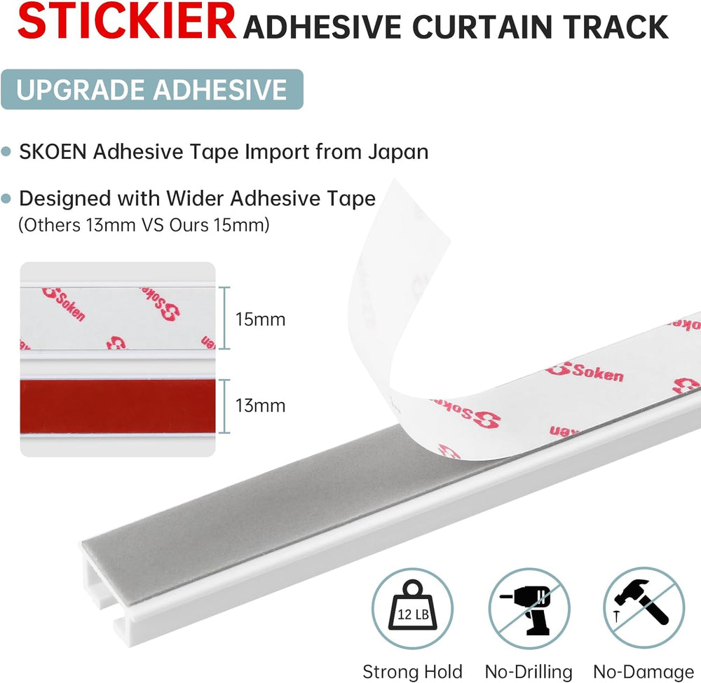TYRON Adhesive Curtain Track Ceiling or Wall Mount(128"/ 10.7 FT)