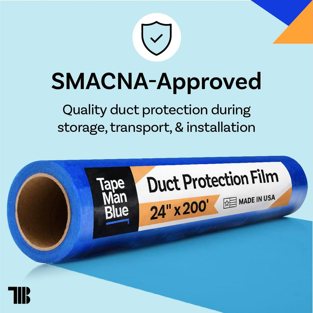 TapeManBlue Duct Protection Film, 24 inch x 200 feet, Made in USA, Temporary ...