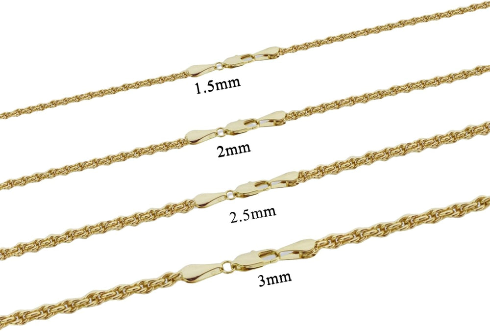 14k Solid Yellow Gold Rope Chain Necklace for Women and Men 1.5/2/2.5/3mm Wid...